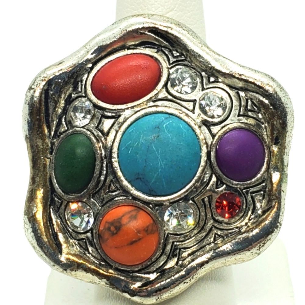Silver, Red, Blue, Orange, Green, & Purple Stretchy Ring
